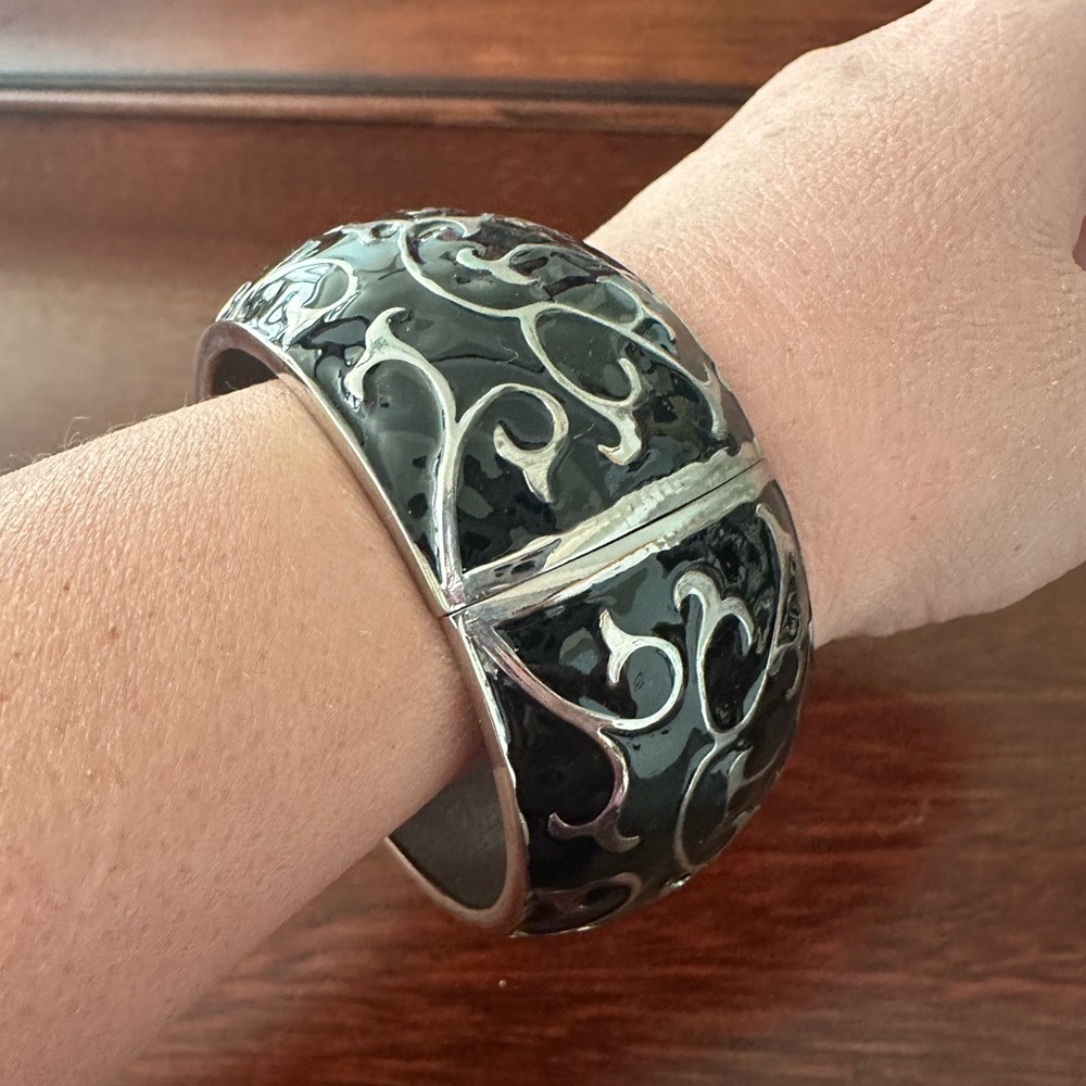 Black and silver thick cuff bracelet